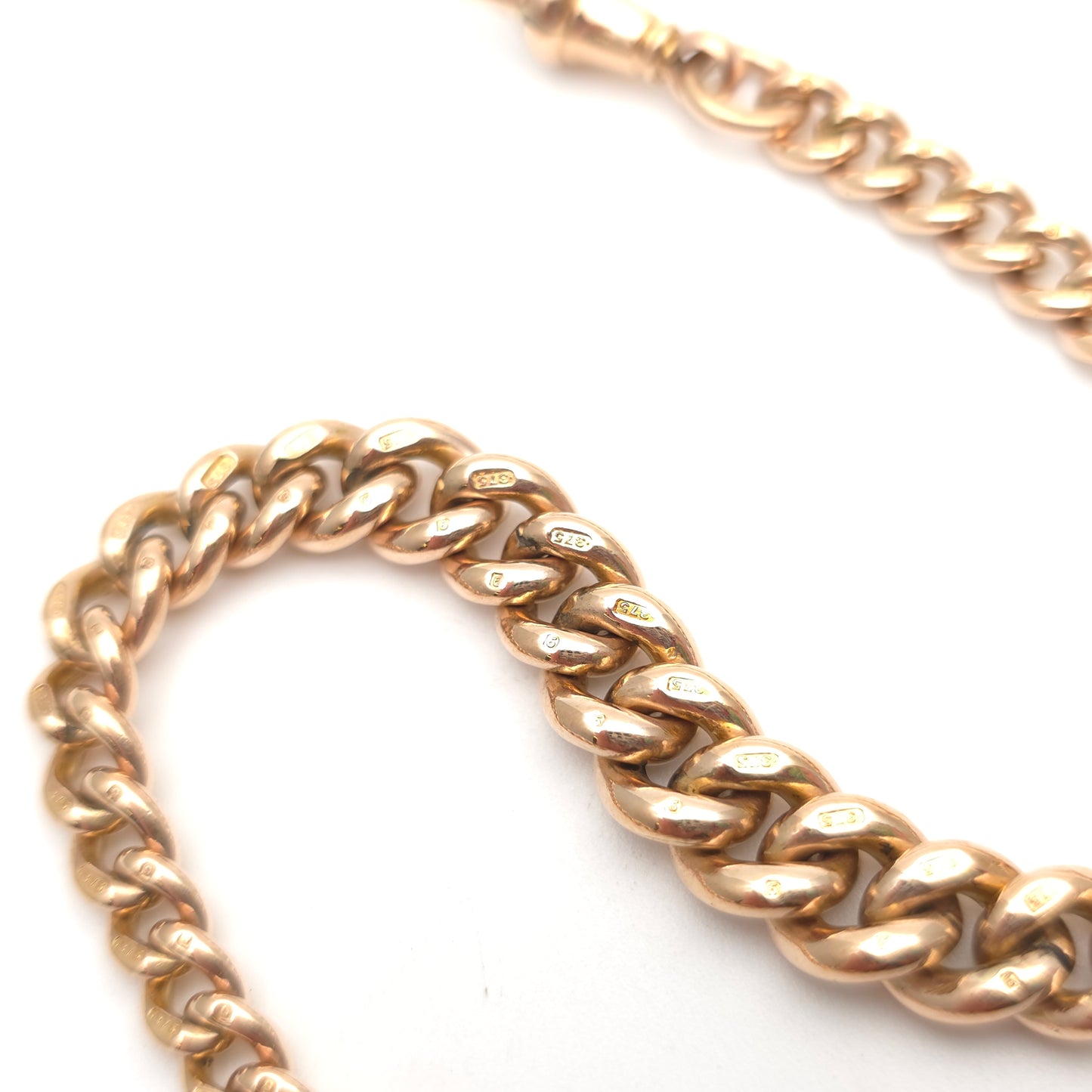 9ct Yellow Gold Heavyweight Chunky Graduated Curb Albert Bracelet With T-Bar