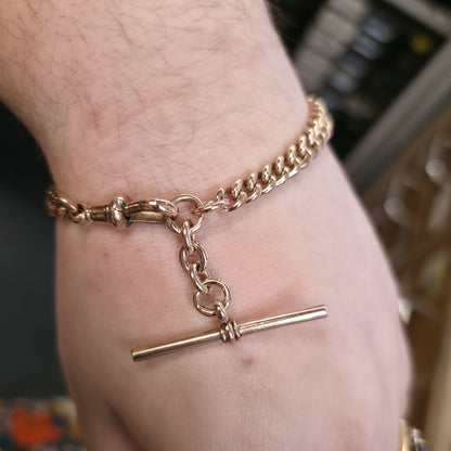 9ct Yellow Gold Heavyweight Chunky Graduated Curb Albert Bracelet With T-Bar