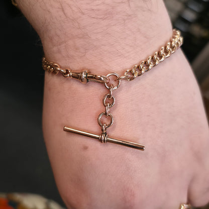 9ct Yellow Gold Heavyweight Chunky Graduated Curb Albert Bracelet With T-Bar