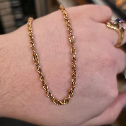 18ct Yellow Gold Antique Rope Style Fancy Link Chain 20 Inch