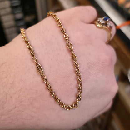 18ct Yellow Gold Antique Rope Style Fancy Link Chain 20 Inch