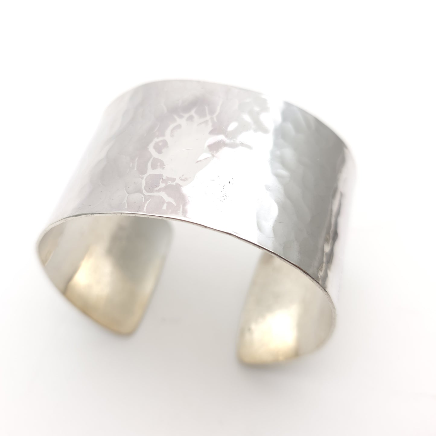 Sterling Silver Extra Wide Hammered Effect Cuff Bangle
