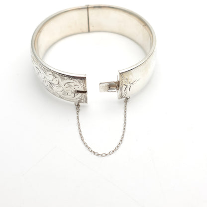 Sterling Silver Vintage Wide Chunky Engraved Half Patterned Bangle