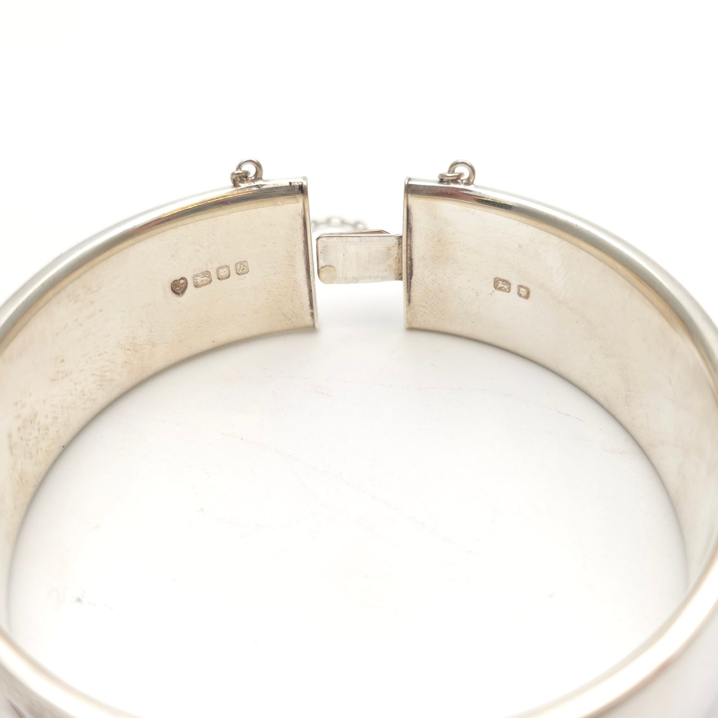 Sterling Silver Vintage Wide Chunky Engraved Half Patterned Bangle