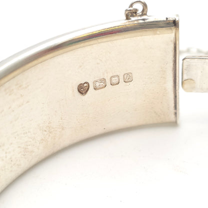 Sterling Silver Vintage Wide Chunky Engraved Half Patterned Bangle