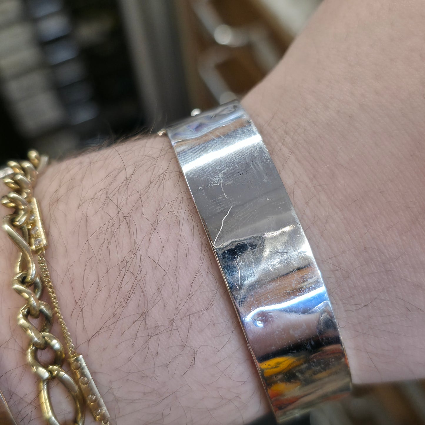 Sterling Silver Vintage Foliate Half Patterned Engraved Wide Hinged Bangle