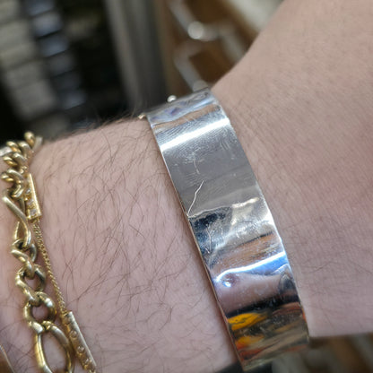 Sterling Silver Vintage Foliate Half Patterned Engraved Wide Hinged Bangle