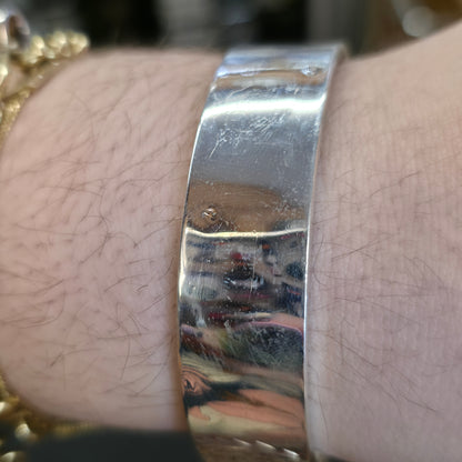 Sterling Silver Vintage Foliate Half Patterned Engraved Wide Hinged Bangle