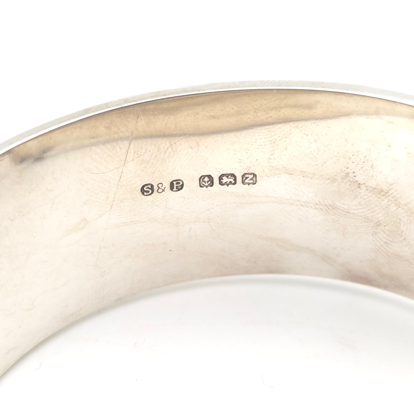 Sterling Silver Vintage Engraved Floral Half Patterned Wide Chunky Bangle