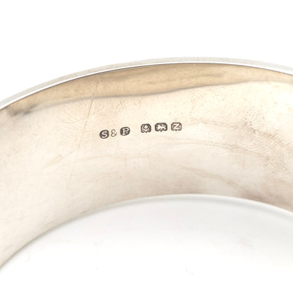 Sterling Silver Vintage Engraved Floral Half Patterned Wide Chunky Bangle