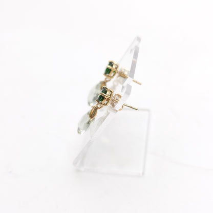 9ct Yellow Gold Round Diopside and Briolette Praseolite Drop Earring