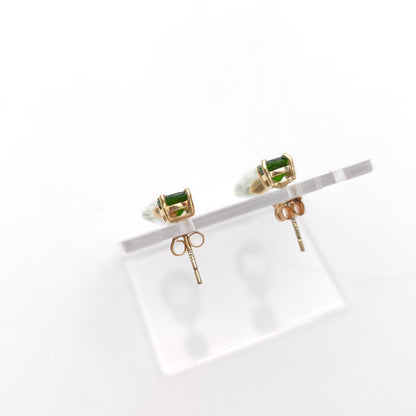 9ct Yellow Gold Round Diopside and Briolette Praseolite Drop Earring