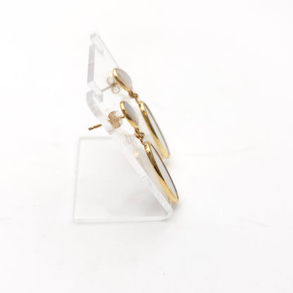 9ct Yellow Gold Oval Mother Of Pearl Bezel Set Panel Drop Earrings