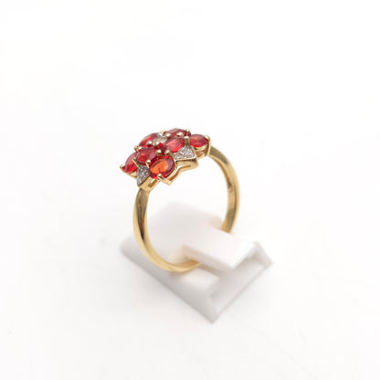 9ct Yellow Gold Red Topaz, White Topaz And Diamond Large Cluster Ring