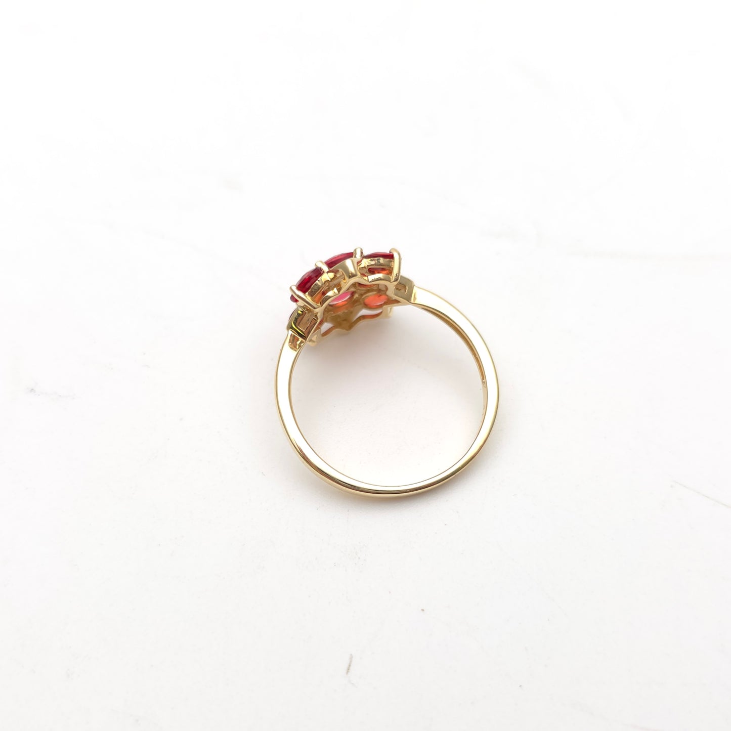 9ct Yellow Gold Red Topaz, White Topaz And Diamond Large Cluster Ring