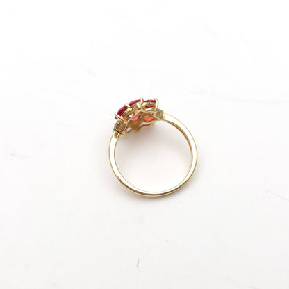 9ct Yellow Gold Red Topaz, White Topaz And Diamond Large Cluster Ring