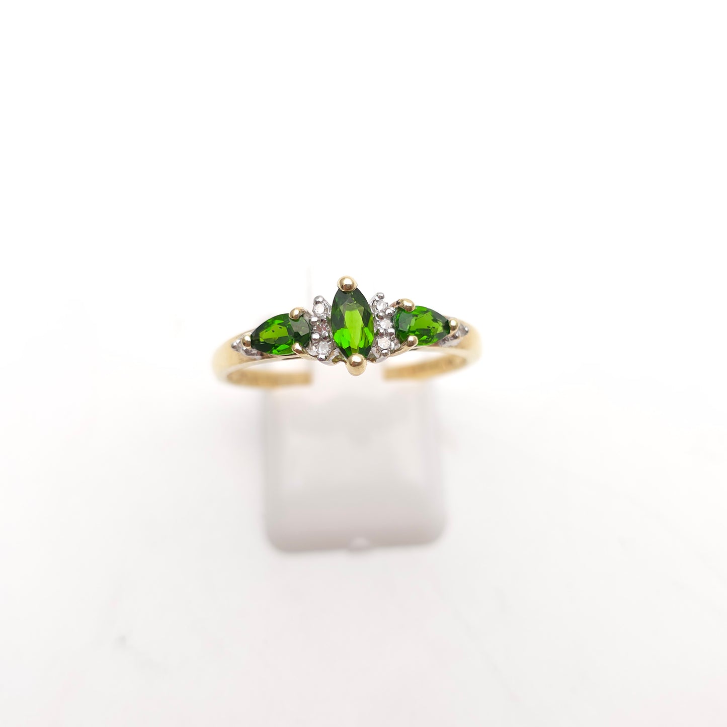 9ct Yellow Gold Deep Green Stone And Diamond Multi-Stone Ring