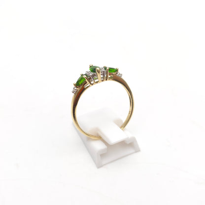 9ct Yellow Gold Deep Green Stone And Diamond Multi-Stone Ring