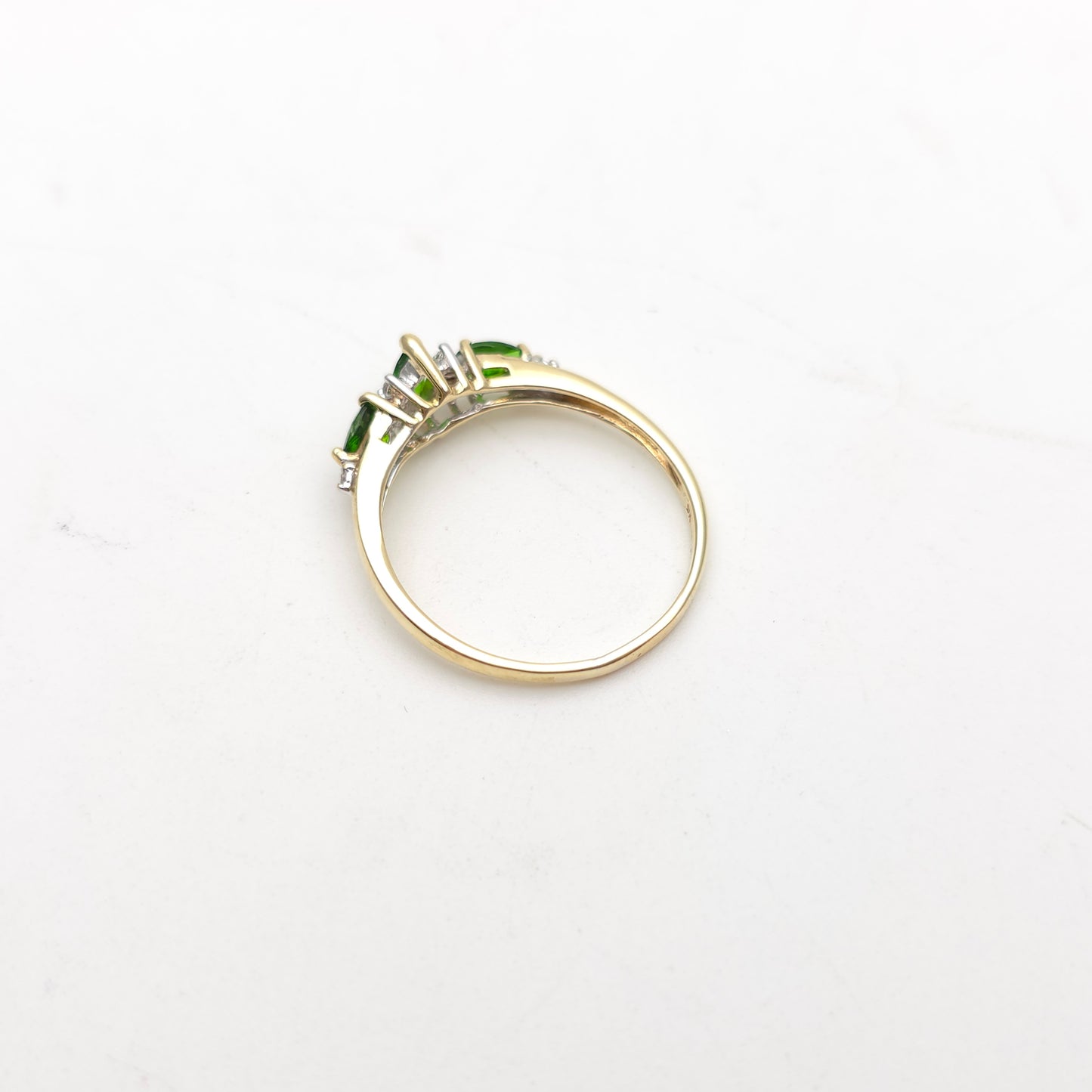 9ct Yellow Gold Deep Green Stone And Diamond Multi-Stone Ring