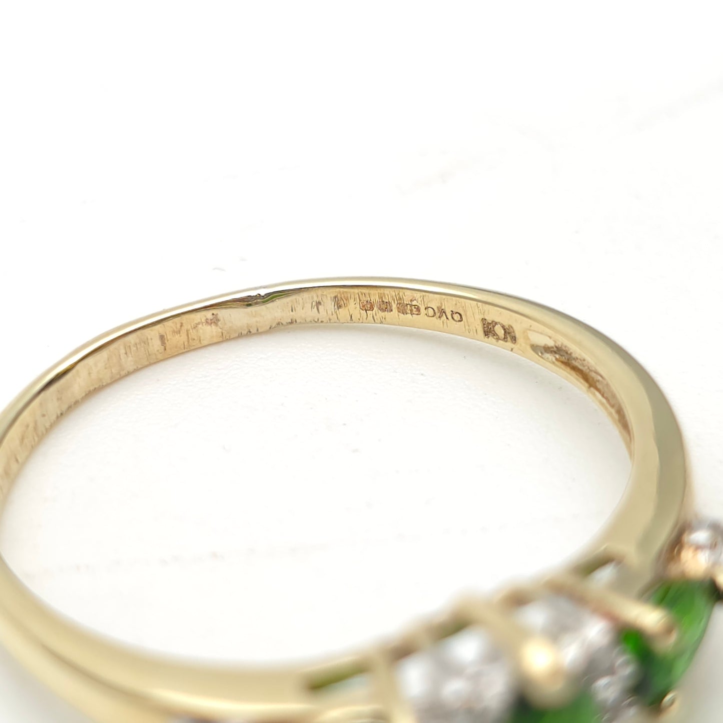 9ct Yellow Gold Deep Green Stone And Diamond Multi-Stone Ring