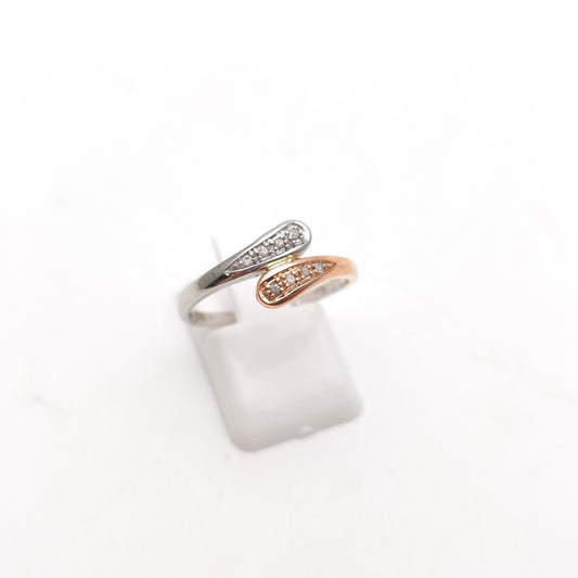 9ct Two-Tone White Gold and Rose Gold Diamond Crossover Ring