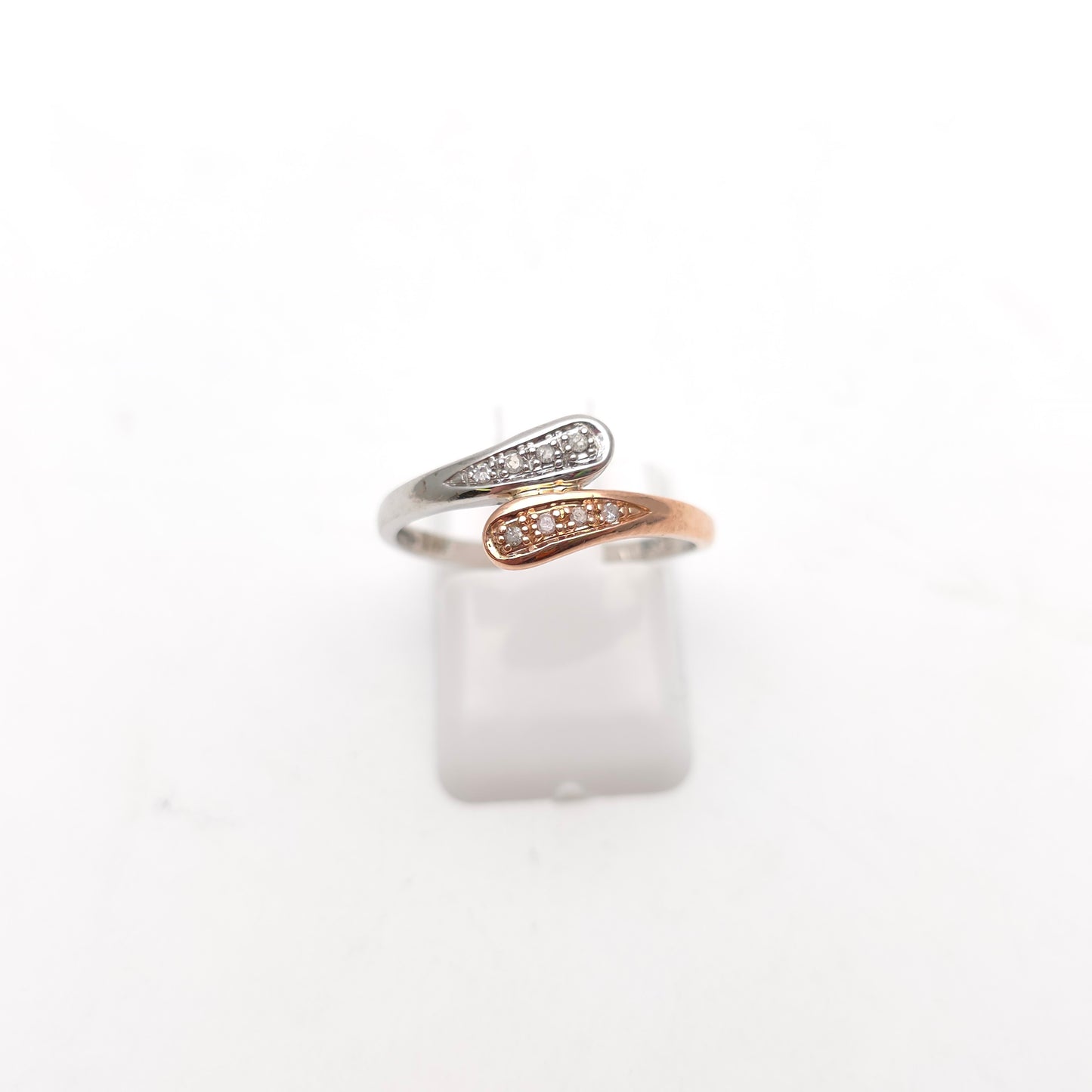 9ct Two-Tone White Gold and Rose Gold Diamond Crossover Ring