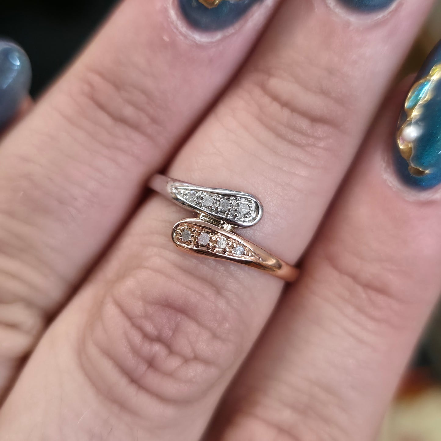 9ct Two-Tone White Gold and Rose Gold Diamond Crossover Ring