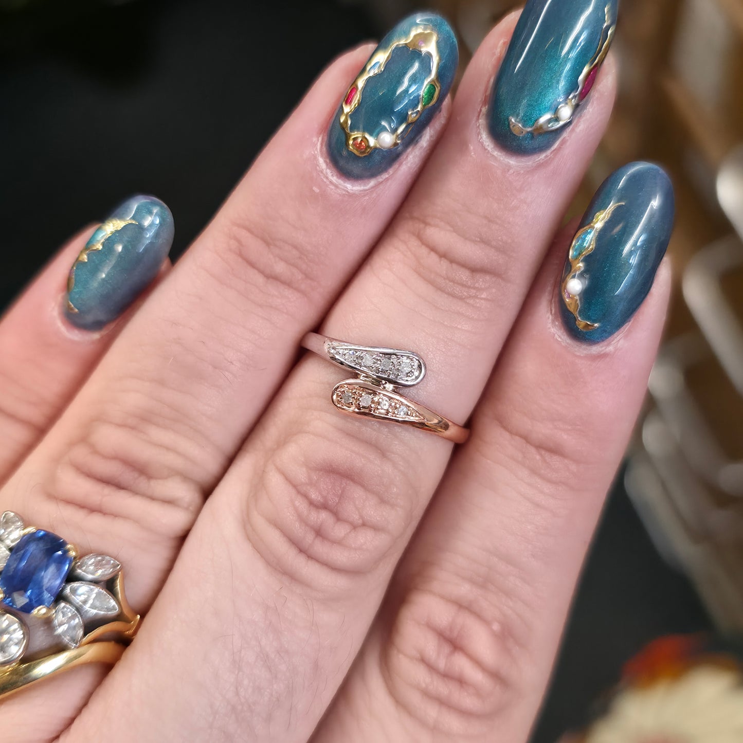 9ct Two-Tone White Gold and Rose Gold Diamond Crossover Ring