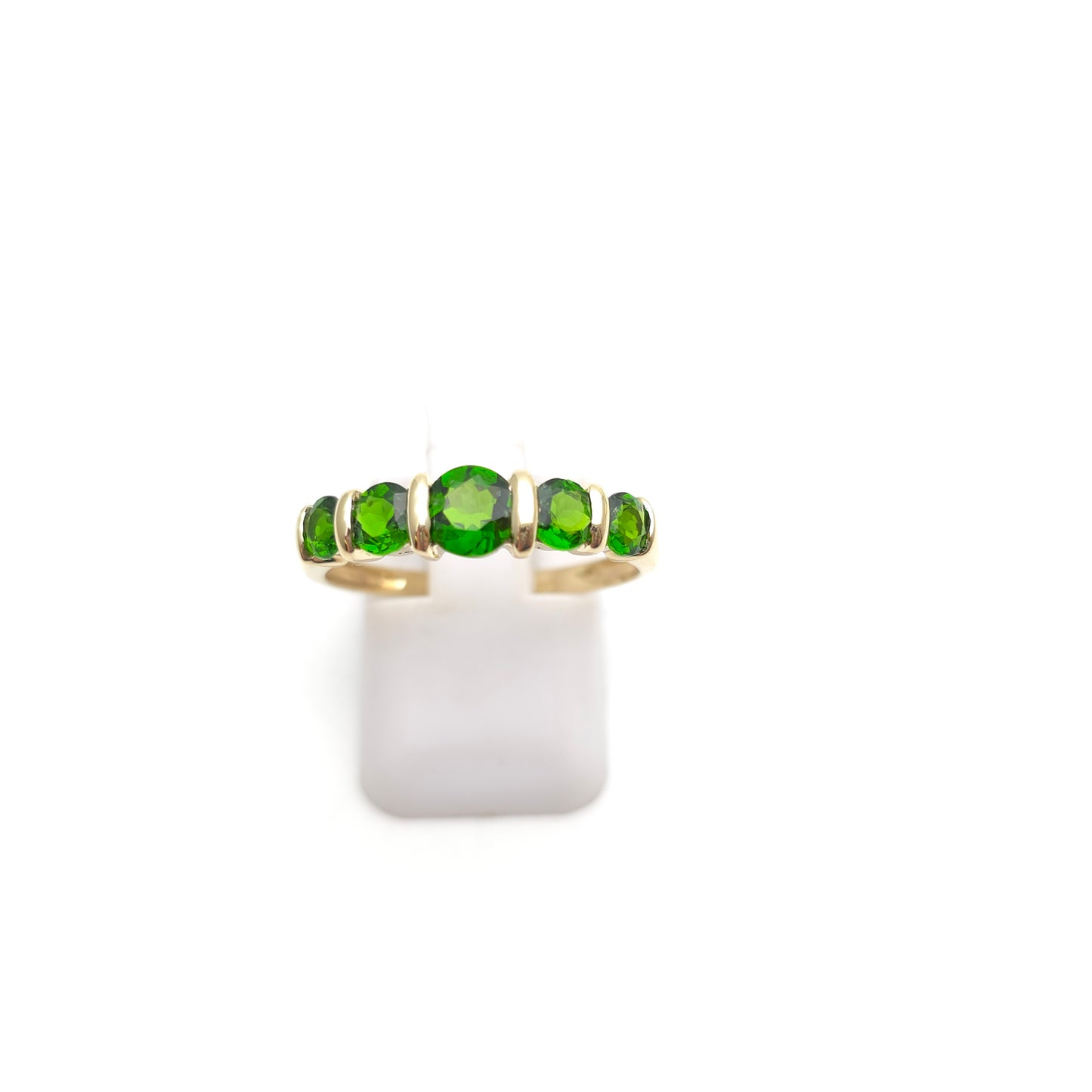 9ct Yellow Gold Graduated Round Cut Diopside Five Stone Row Ring