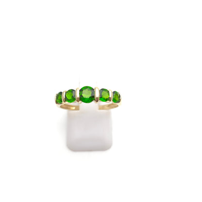 9ct Yellow Gold Graduated Round Cut Diopside Five Stone Row Ring