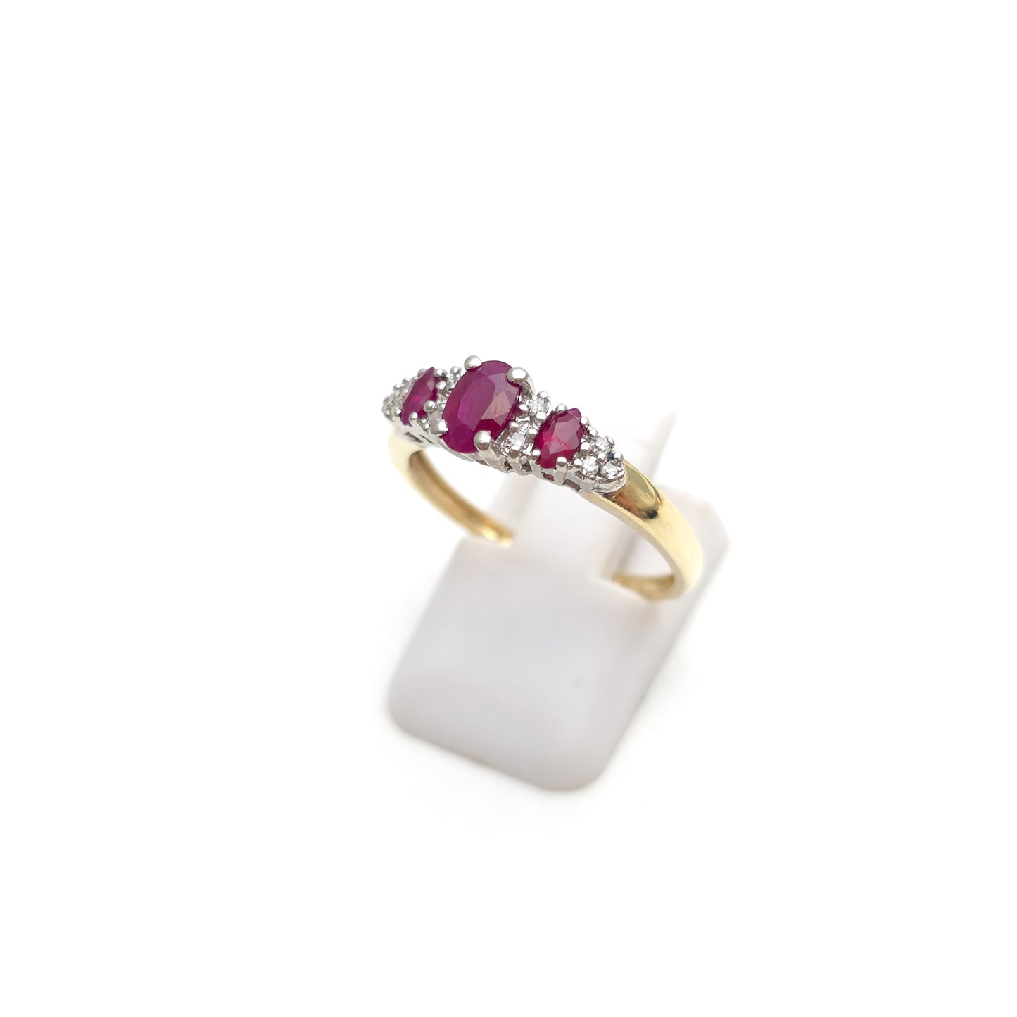 9ct Yellow Gold Multi-Stone Three Ruby and Diamond Ring