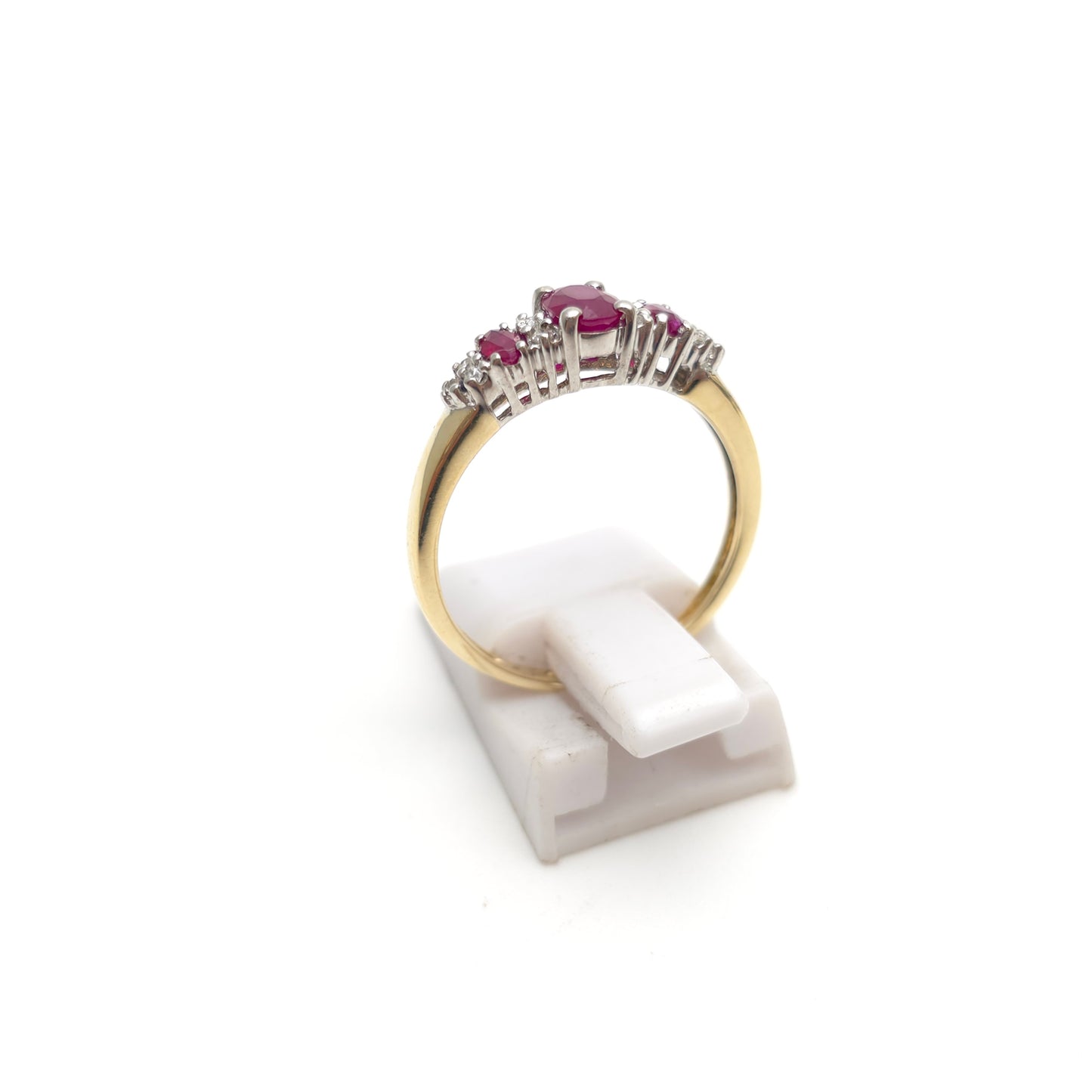 9ct Yellow Gold Multi-Stone Three Ruby and Diamond Ring