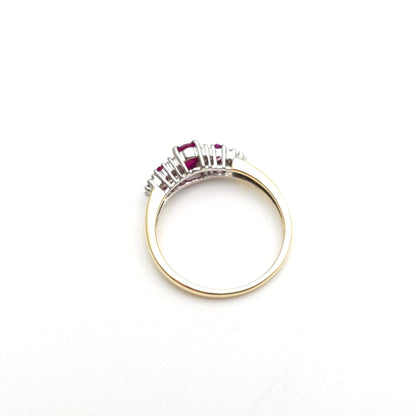 9ct Yellow Gold Multi-Stone Three Ruby and Diamond Ring