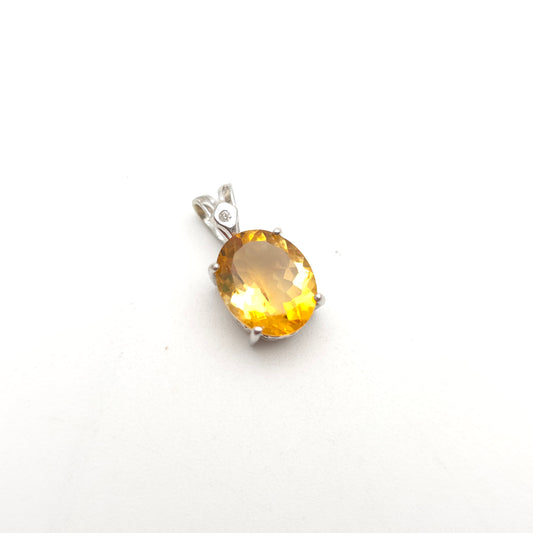 9ct White Gold Oval Cut Citrine And Diamond Pendant Piece