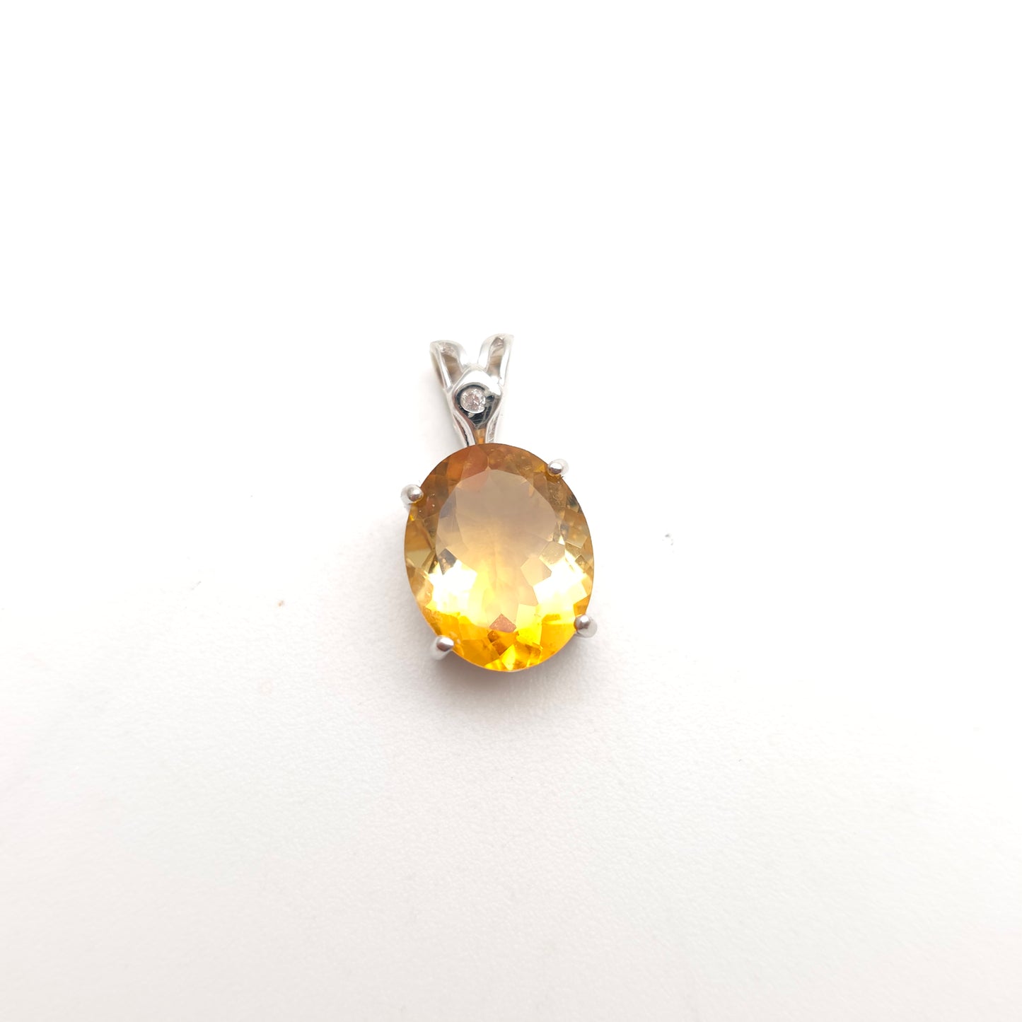 9ct White Gold Oval Cut Citrine And Diamond Pendant Piece