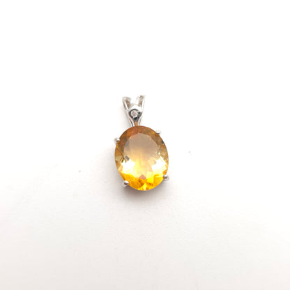 9ct White Gold Oval Cut Citrine And Diamond Pendant Piece