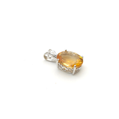 9ct White Gold Oval Cut Citrine And Diamond Pendant Piece