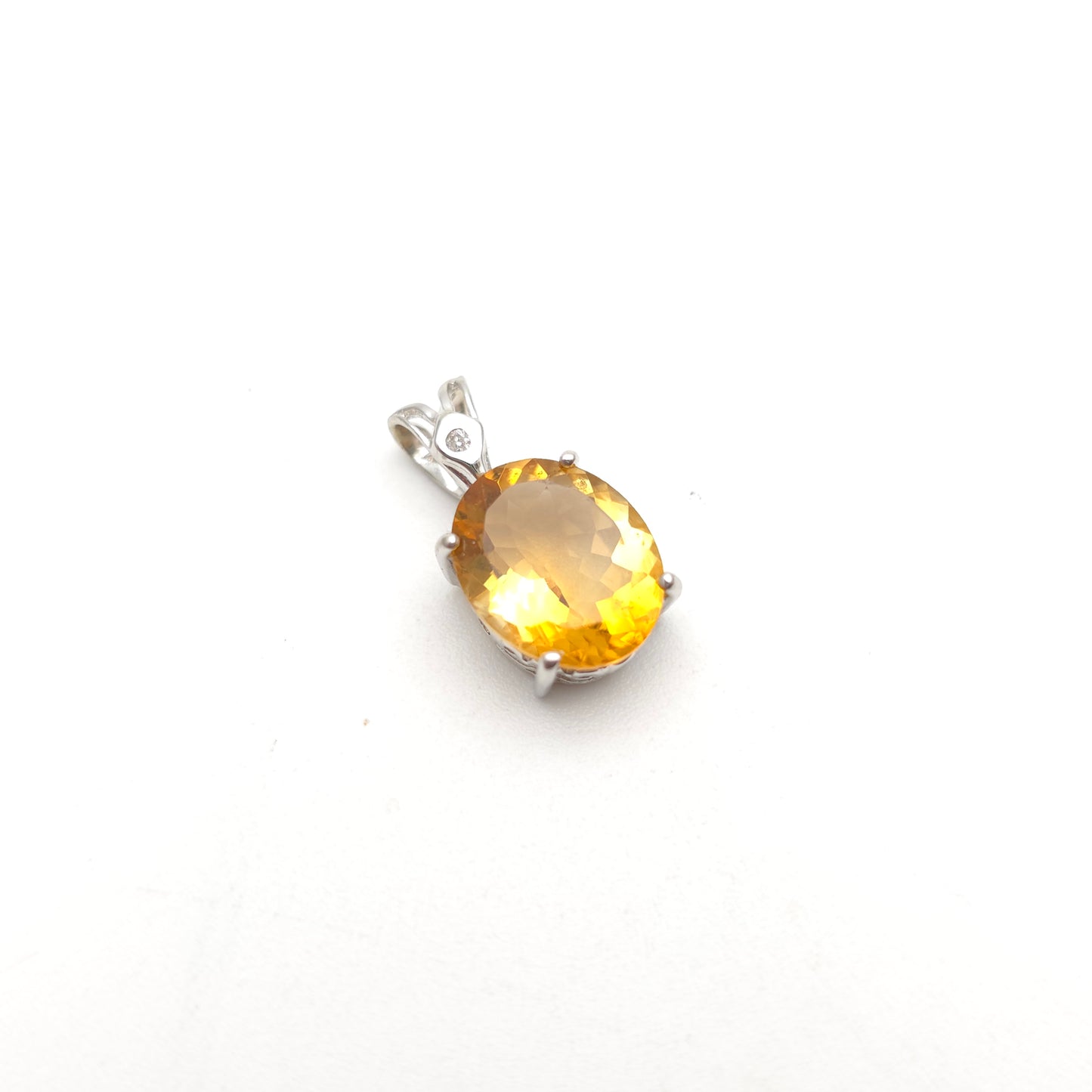 9ct White Gold Oval Cut Citrine And Diamond Pendant Piece