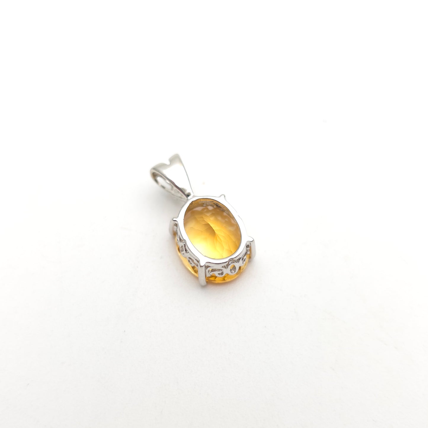 9ct White Gold Oval Cut Citrine And Diamond Pendant Piece
