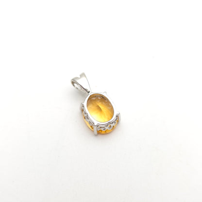 9ct White Gold Oval Cut Citrine And Diamond Pendant Piece