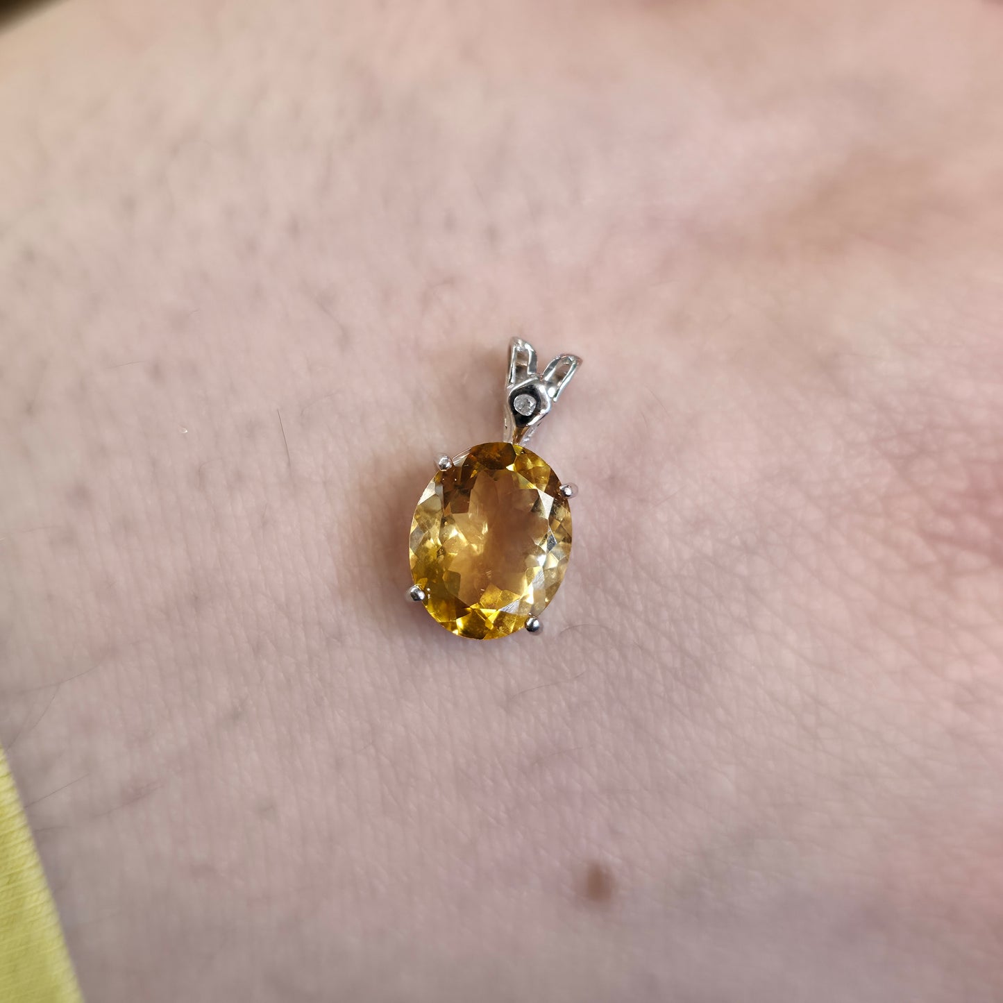 9ct White Gold Oval Cut Citrine And Diamond Pendant Piece