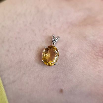 9ct White Gold Oval Cut Citrine And Diamond Pendant Piece