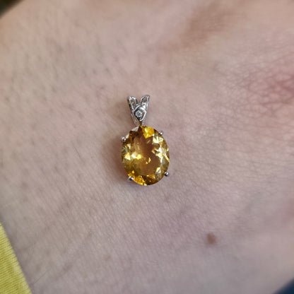 9ct White Gold Oval Cut Citrine And Diamond Pendant Piece