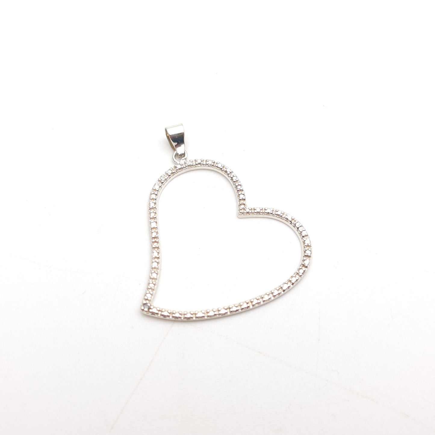 Sterling Silver Single Diamond Set Textured Heart Outline Pendant Piece