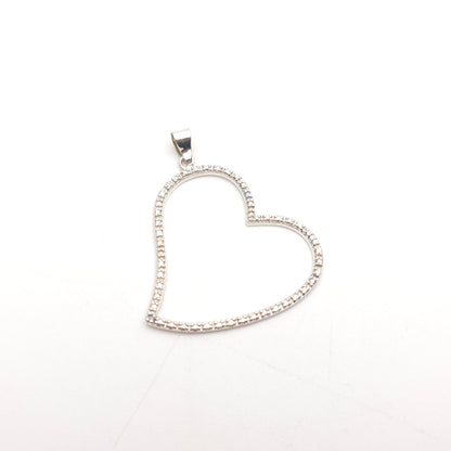 Sterling Silver Single Diamond Set Textured Heart Outline Pendant Piece