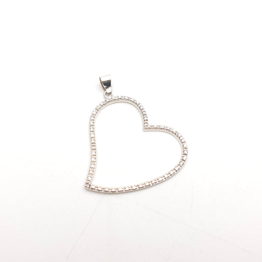 Sterling Silver Single Diamond Set Textured Heart Outline Pendant Piece