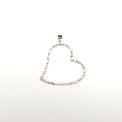 Sterling Silver Single Diamond Set Textured Heart Outline Pendant Piece