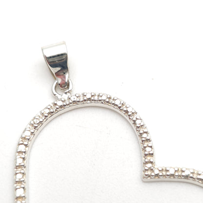 Sterling Silver Single Diamond Set Textured Heart Outline Pendant Piece
