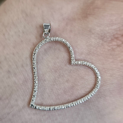 Sterling Silver Single Diamond Set Textured Heart Outline Pendant Piece