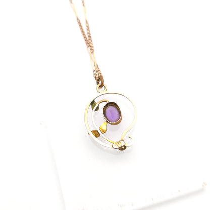 9ct Rose Gold Antique Amethyst And Pearl Belle Epoque Pendant And Figaro Chain